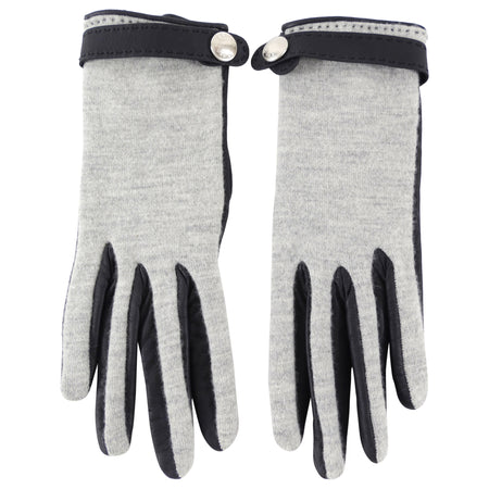 Hermes Black Leather and Grey Cashmere Clou de Selle Gloves - 6.5 / XS