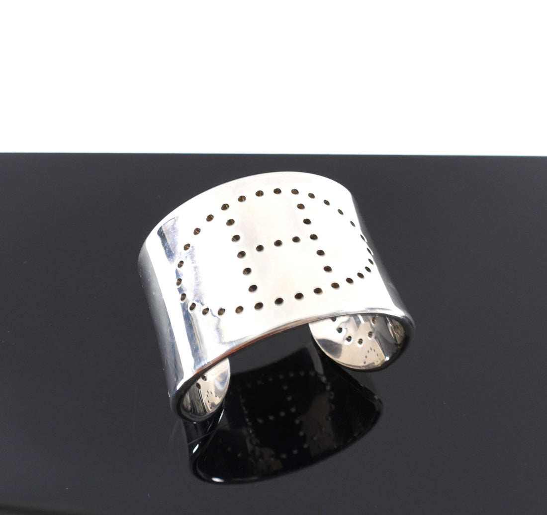 Hermes Sterling Silver Perforated H Eclipse Cuff Bracelet