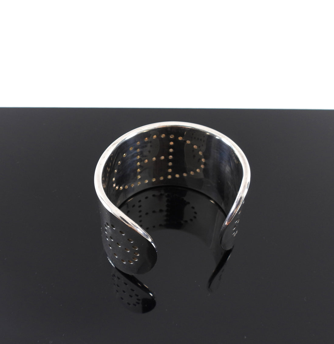 Hermes Sterling Silver Perforated H Eclipse Cuff Bracelet