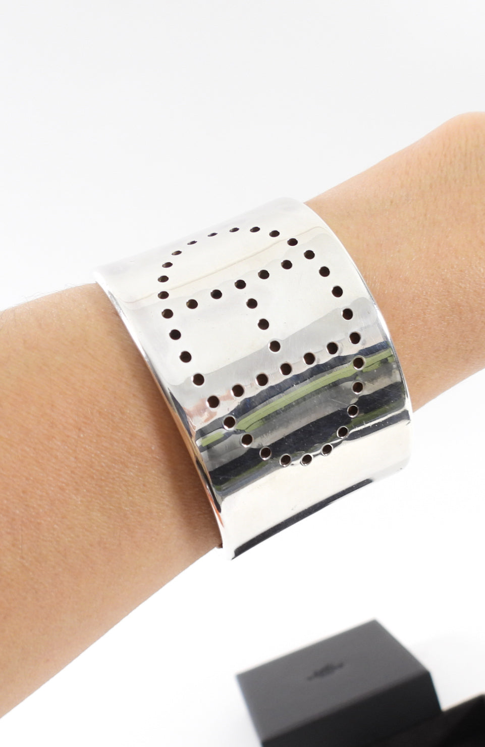 Hermes Sterling Silver Perforated H Eclipse Cuff Bracelet