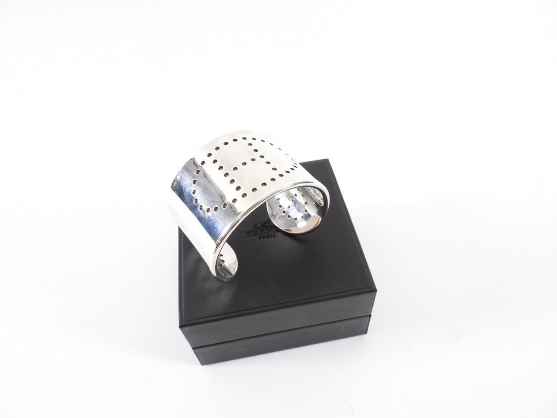 Hermes Sterling Silver Perforated H Eclipse Cuff Bracelet