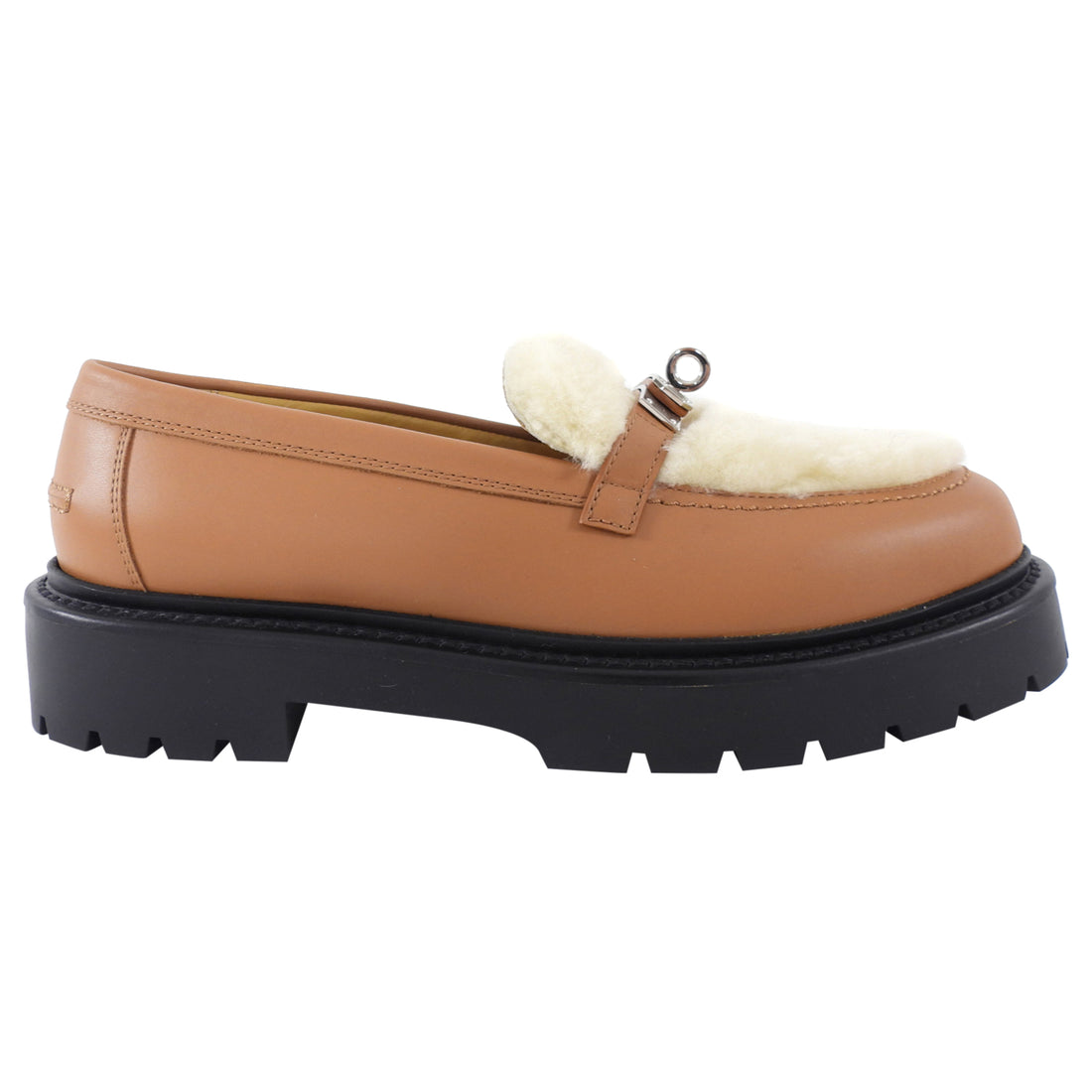 Hermes Tan Icone Shearling Kelly Loafer Shoes - 37