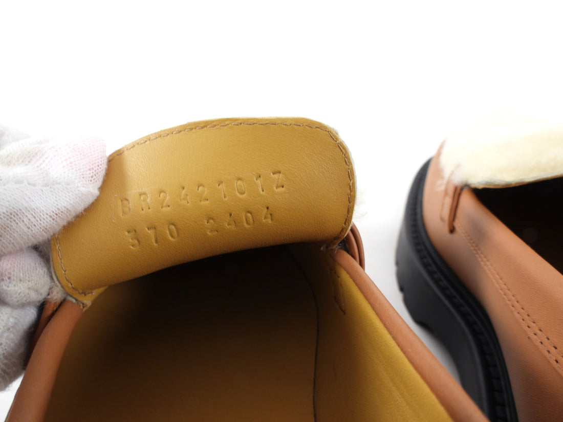 Hermes Tan Icone Shearling Kelly Loafer Shoes - 37