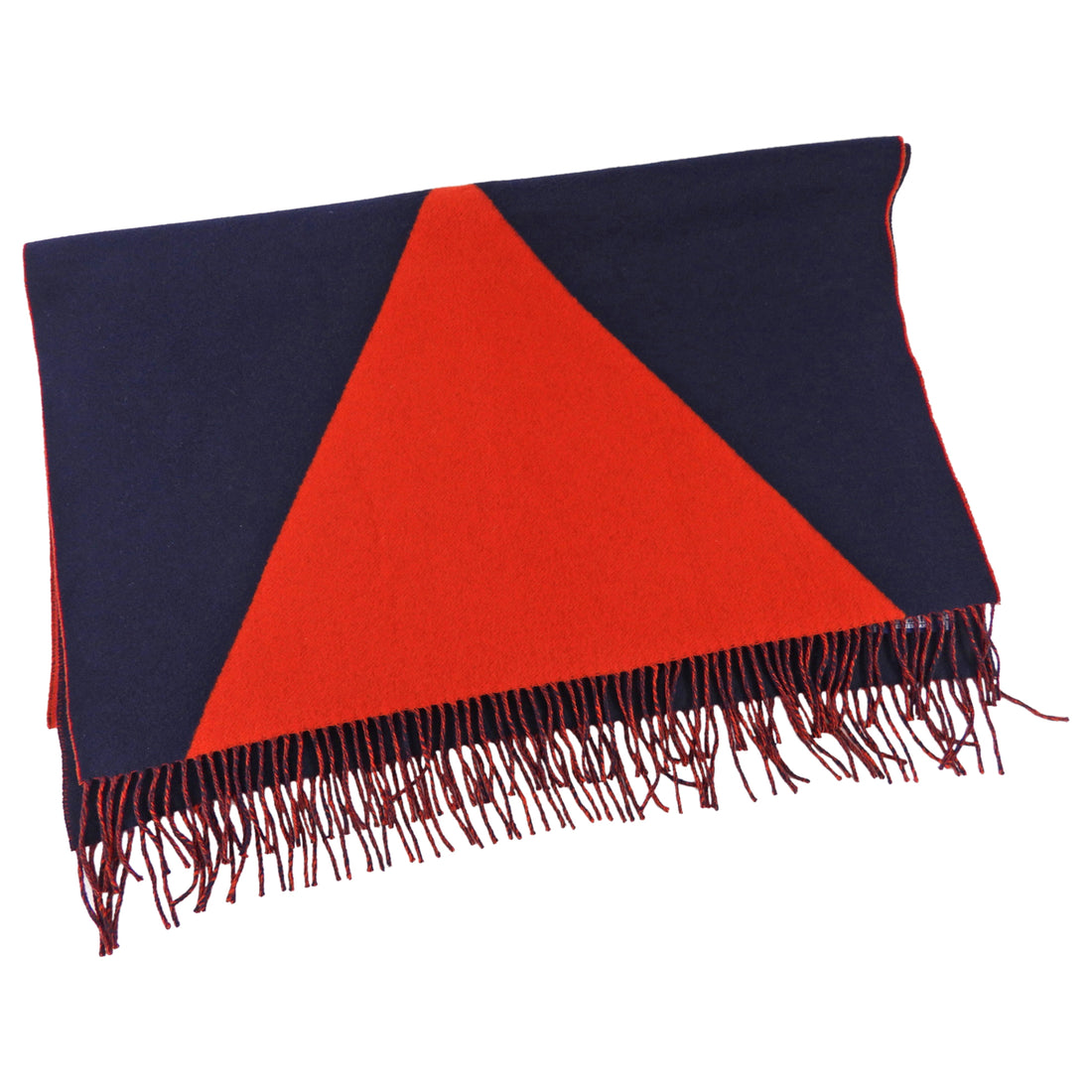 Hermes Navy and Red Cashmere Kazak Geometric Fringe Scarf