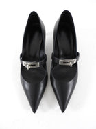 Hermes Kiara 40mm Black Leather Pointed Kelly Maryjane Pump - 36.5