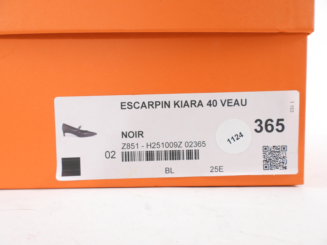 Hermes Kiara 40mm Black Leather Pointed Kelly Maryjane Pump - 36.5