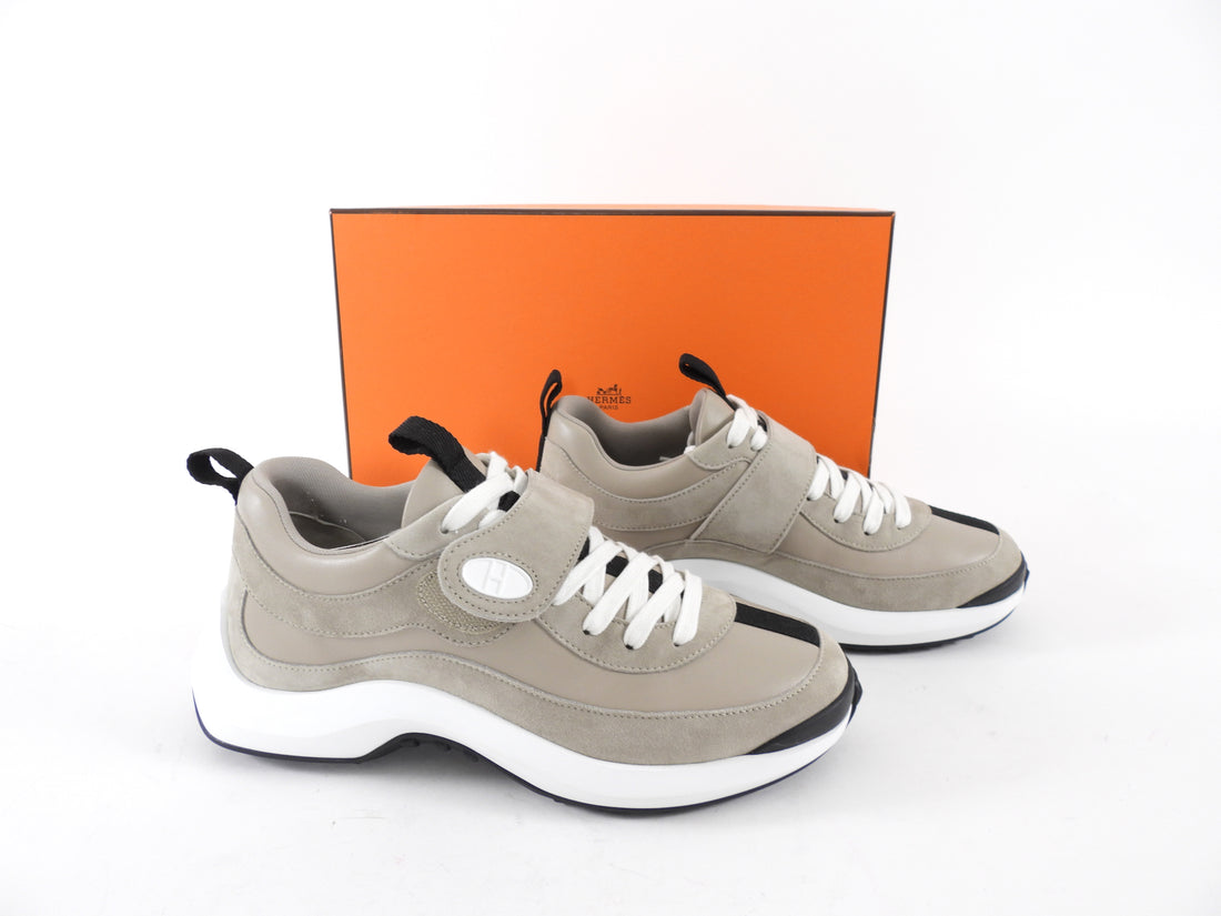 Hermes Grey Leather Loop Sneakers - 37