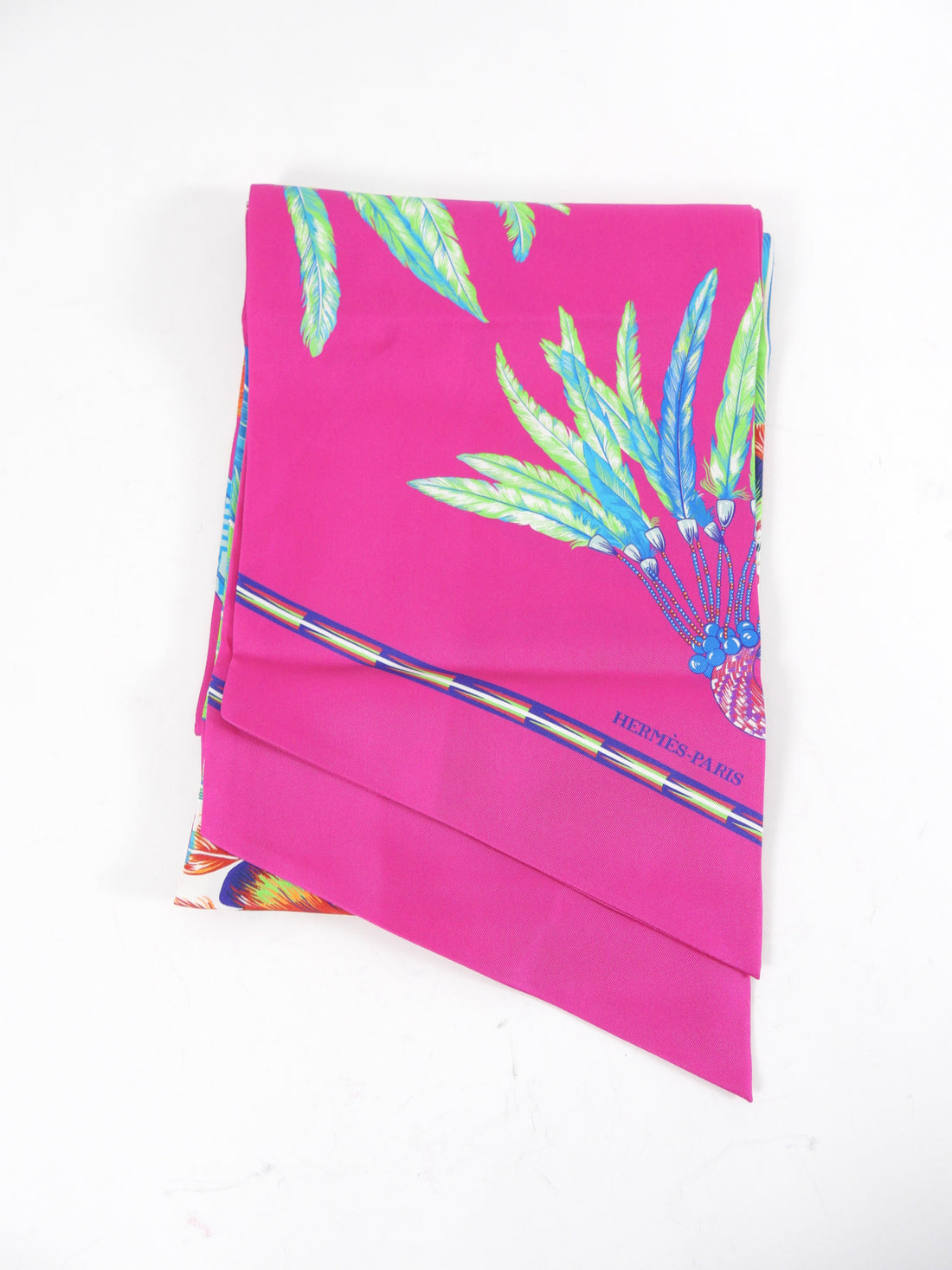 Hermes Brazil Silk Maxi Twilly Fuchsia, Green, Turquoise