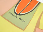 Hermes Sea Surf Fun Taupe Lime Green Surfboard Palm 90cm Silk Scarf