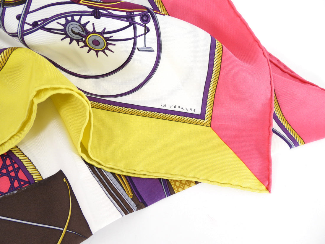 Hermes Les Voitures en Transformation Pink White Lime 90cm Scarf