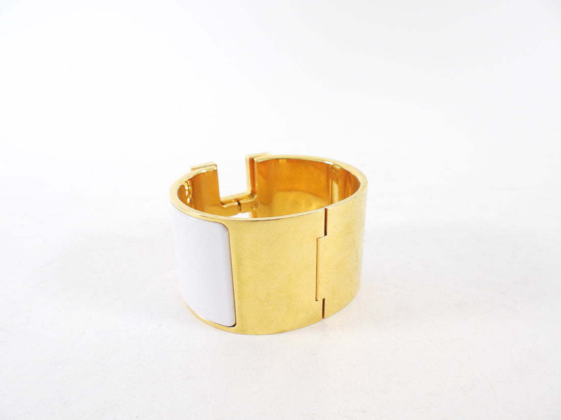 Hermes Extra Wide Clic H Bracelet in White and Gold