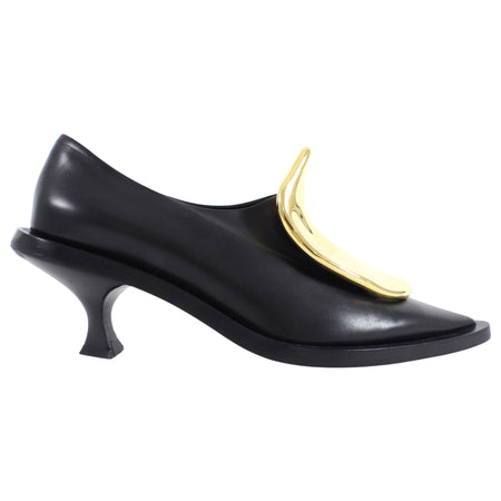 Jil Sander Black Leather Pumps with Gold Buckle - 41