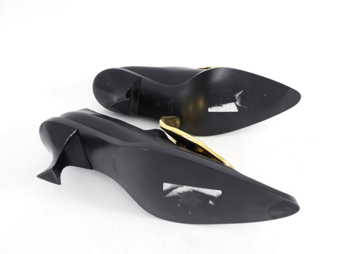Jil Sander Black Leather Pumps with Gold Buckle - 41