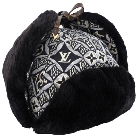 Louis Vuitton Black and White 1854 Brocade Beaver Fur Trim Trapper Hat - S