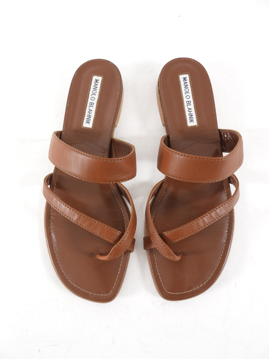 Manolo Blahnik Brown Leather Susacru Flat Thong Sandal - 37