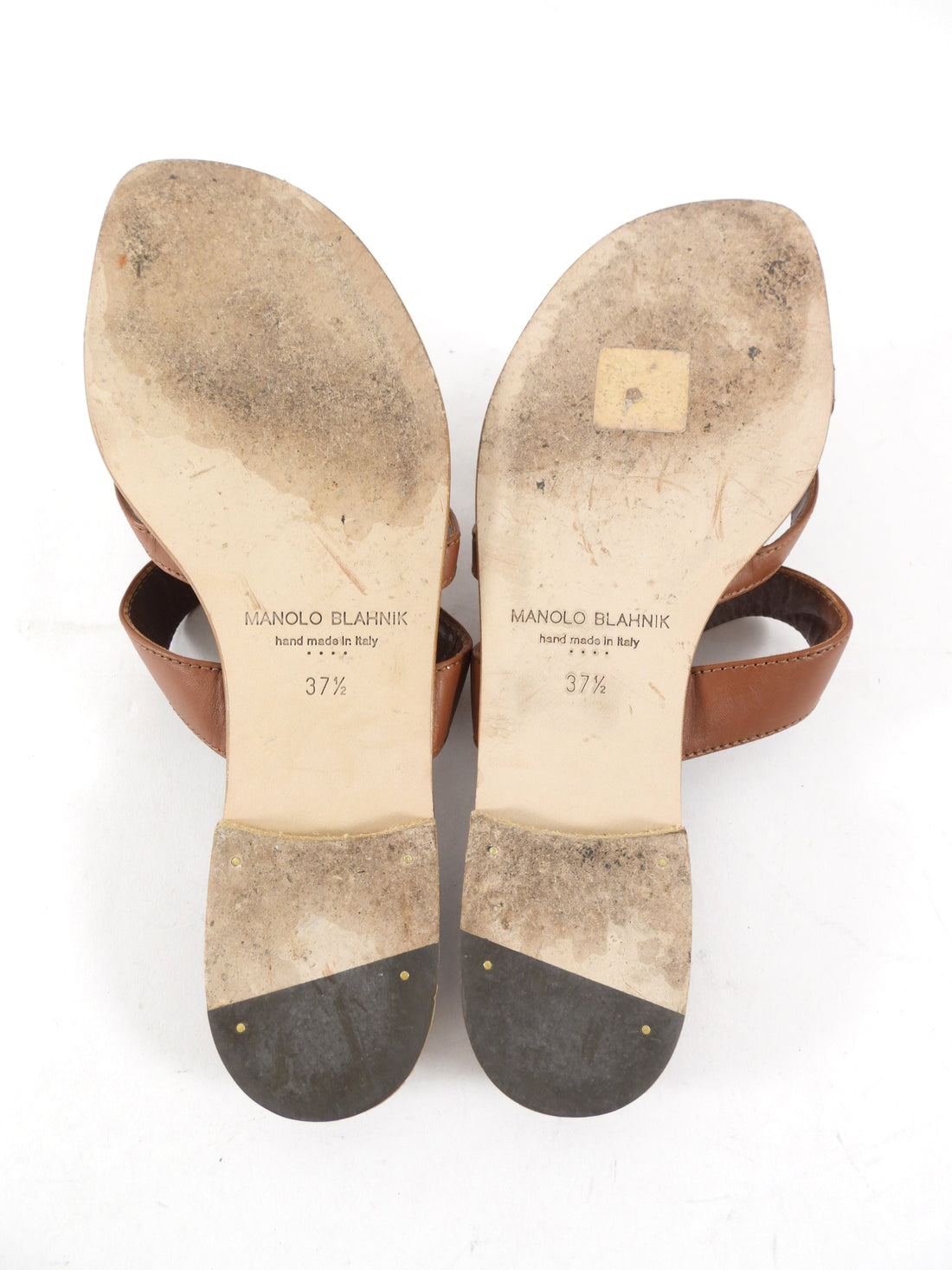 Manolo Blahnik Brown Leather Susacru Flat Thong Sandal - 37
