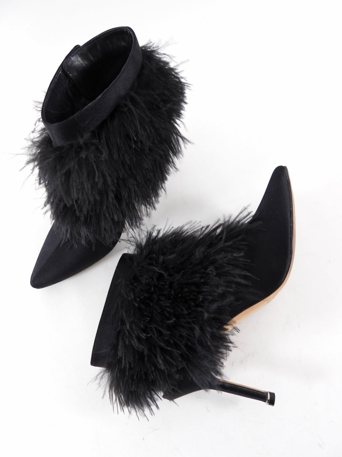 Manolo Blahnik Oterala Black Silk Satin Feather Heels - 38