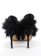 Manolo Blahnik Oterala Black Silk Satin Feather Heels - 38