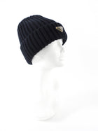 Prada Black Wool Rib Knit Goldtone Triangle Logo Toque Beanie Hat - L / 59