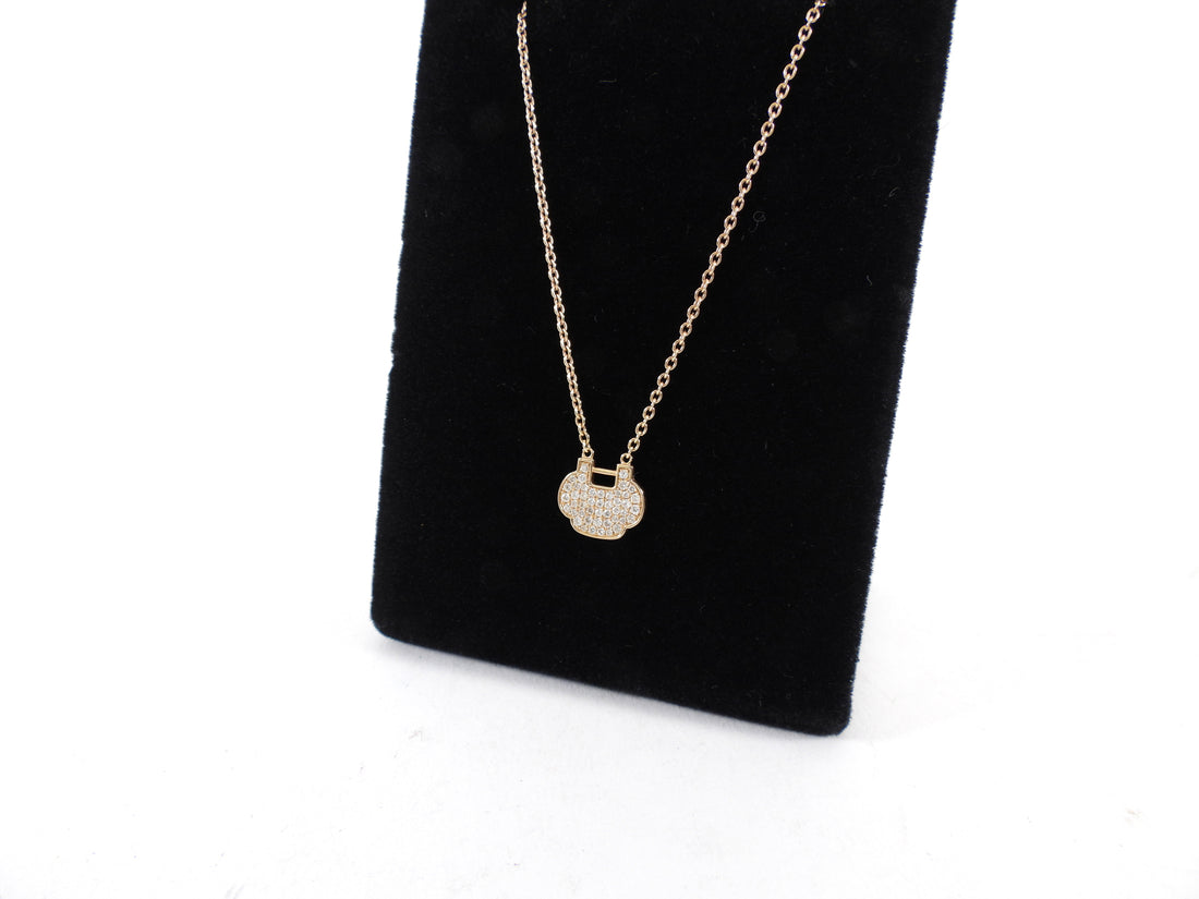 Qeelin 18k Rose Gold White Diamond Petite Yu Yi Necklace