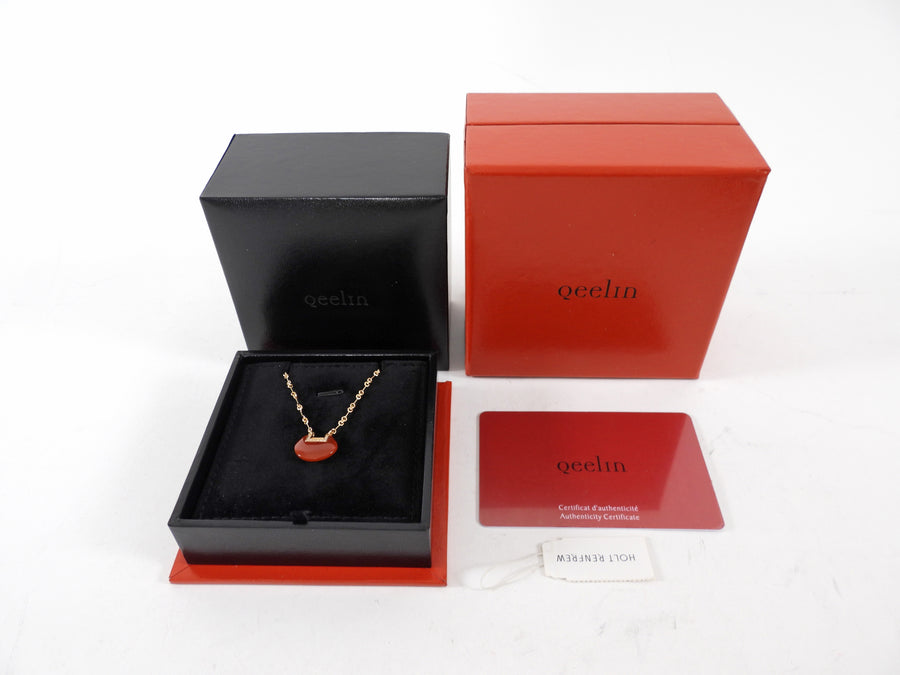 Qeelin Yu Yi Small 18k Rose Gold Diamond Red Agate Necklace