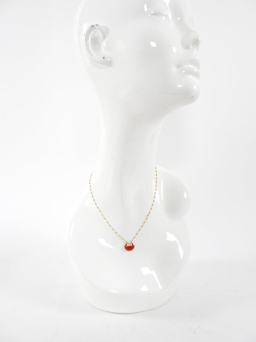 Qeelin Yu Yi Small 18k Rose Gold Diamond Red Agate Necklace