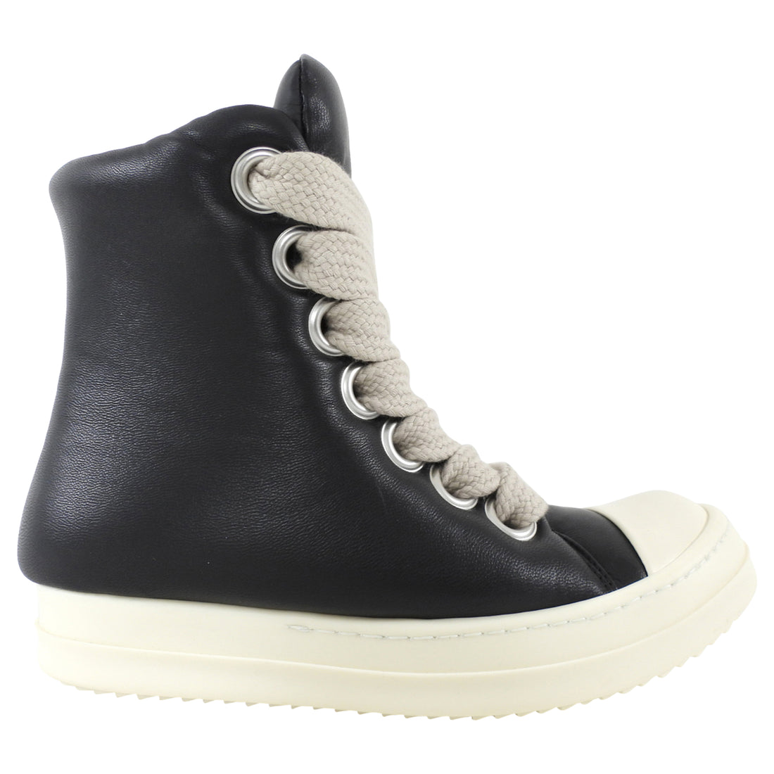 Rick Owens SS26 Black/Milk Leather Jumbolace Sneakers - 36