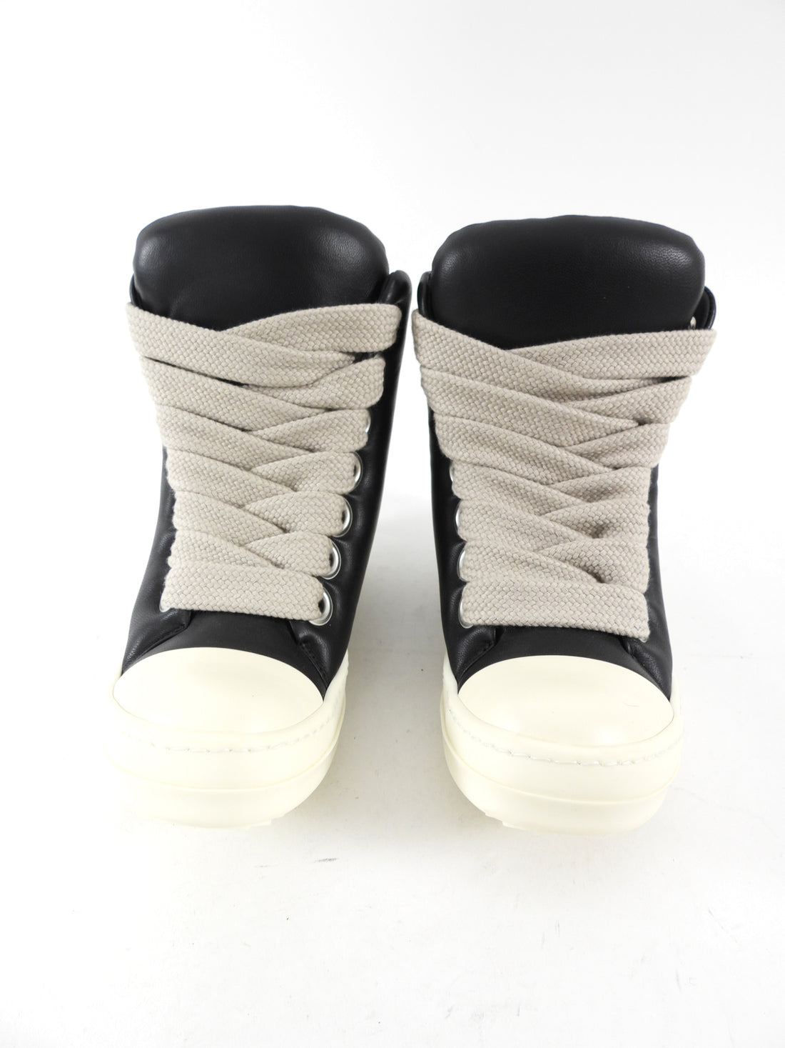Rick Owens SS26 Black/Milk Leather Jumbolace Sneakers - 36