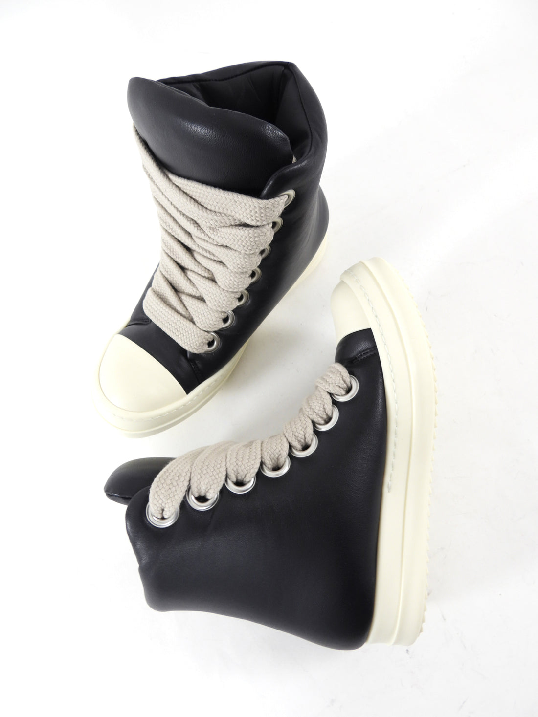 Rick Owens SS26 Black/Milk Leather Jumbolace Sneakers - 36