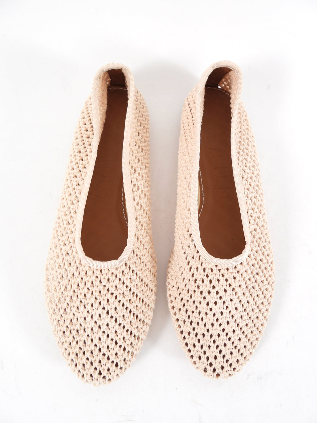 Staud Beige Crochet Alba Flat Ballerina Slipper Shoes - 37