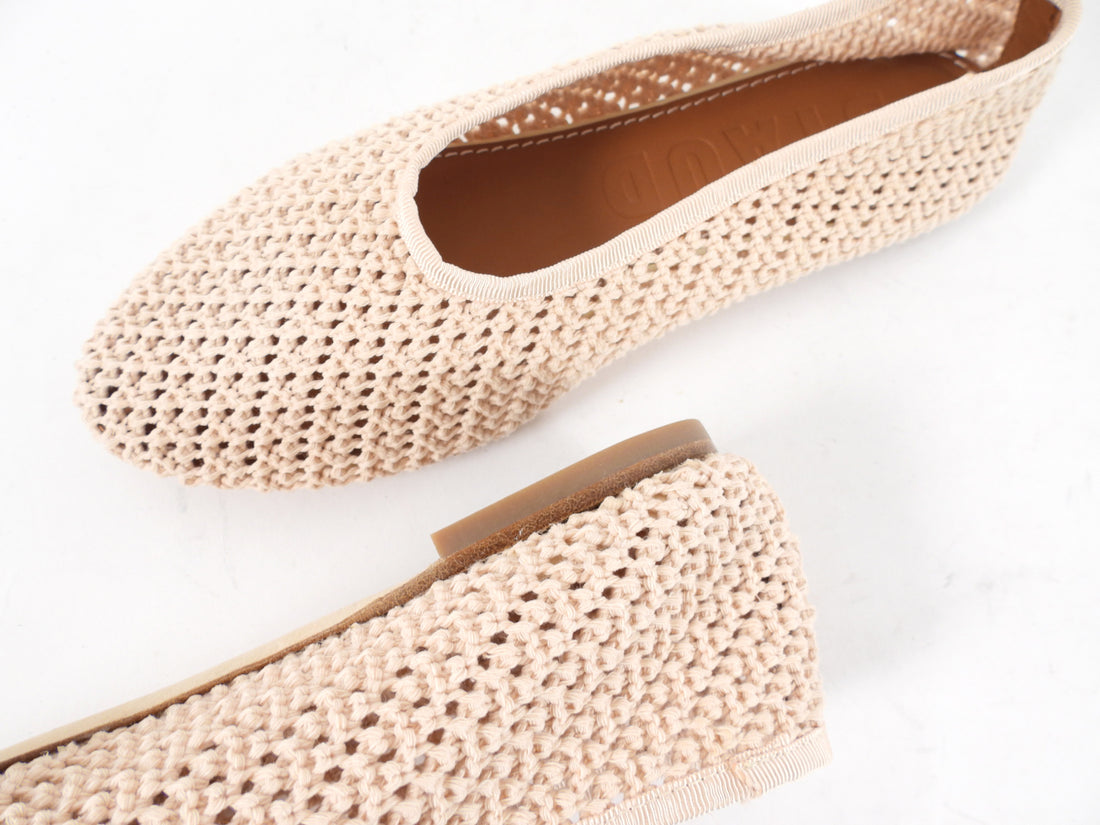 Staud Beige Crochet Alba Flat Ballerina Slipper Shoes - 37