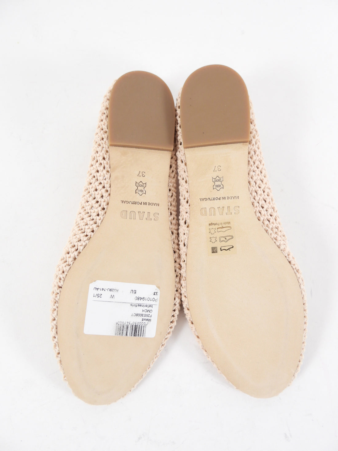 Staud Beige Crochet Alba Flat Ballerina Slipper Shoes - 37