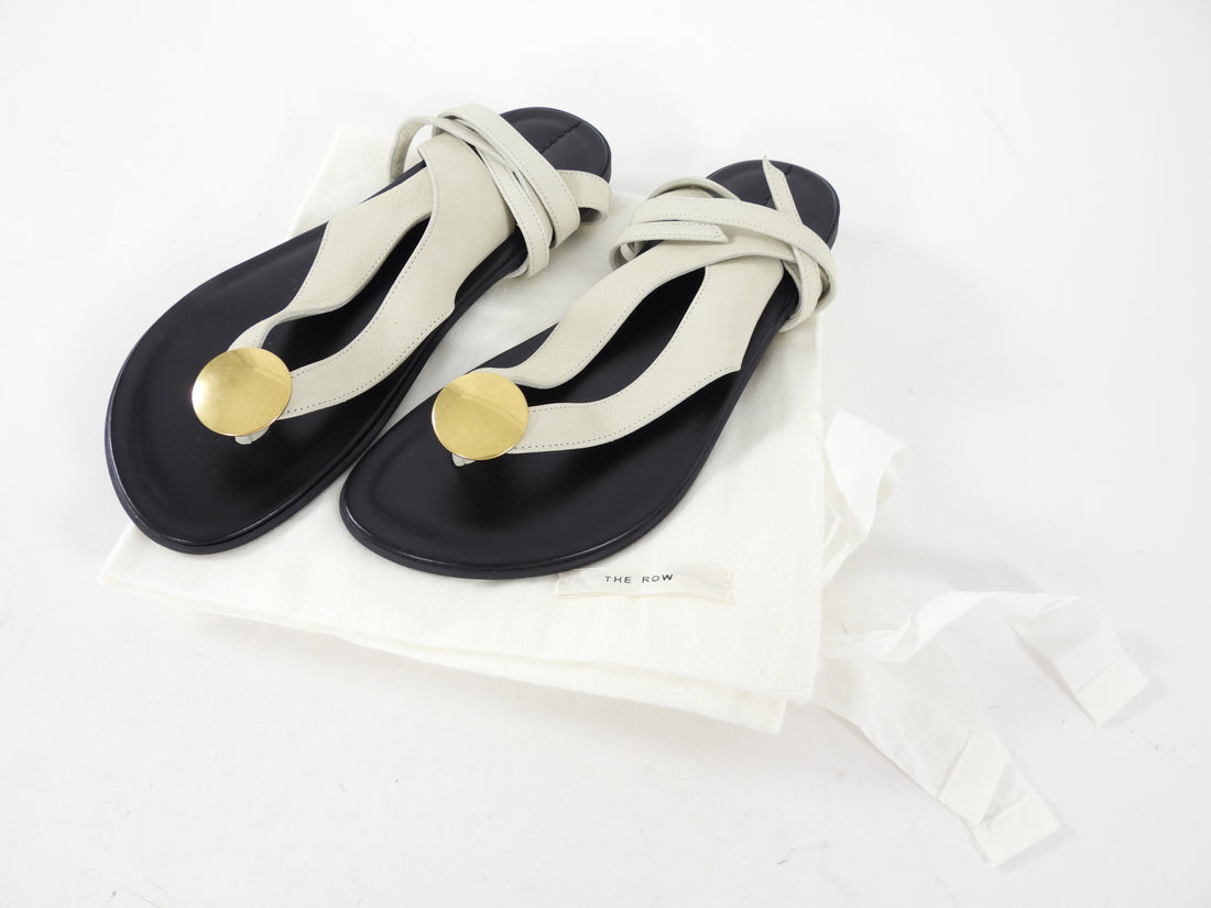 The Row Ecru Suede Charm Beach Flat Tie Sandals - 36.5