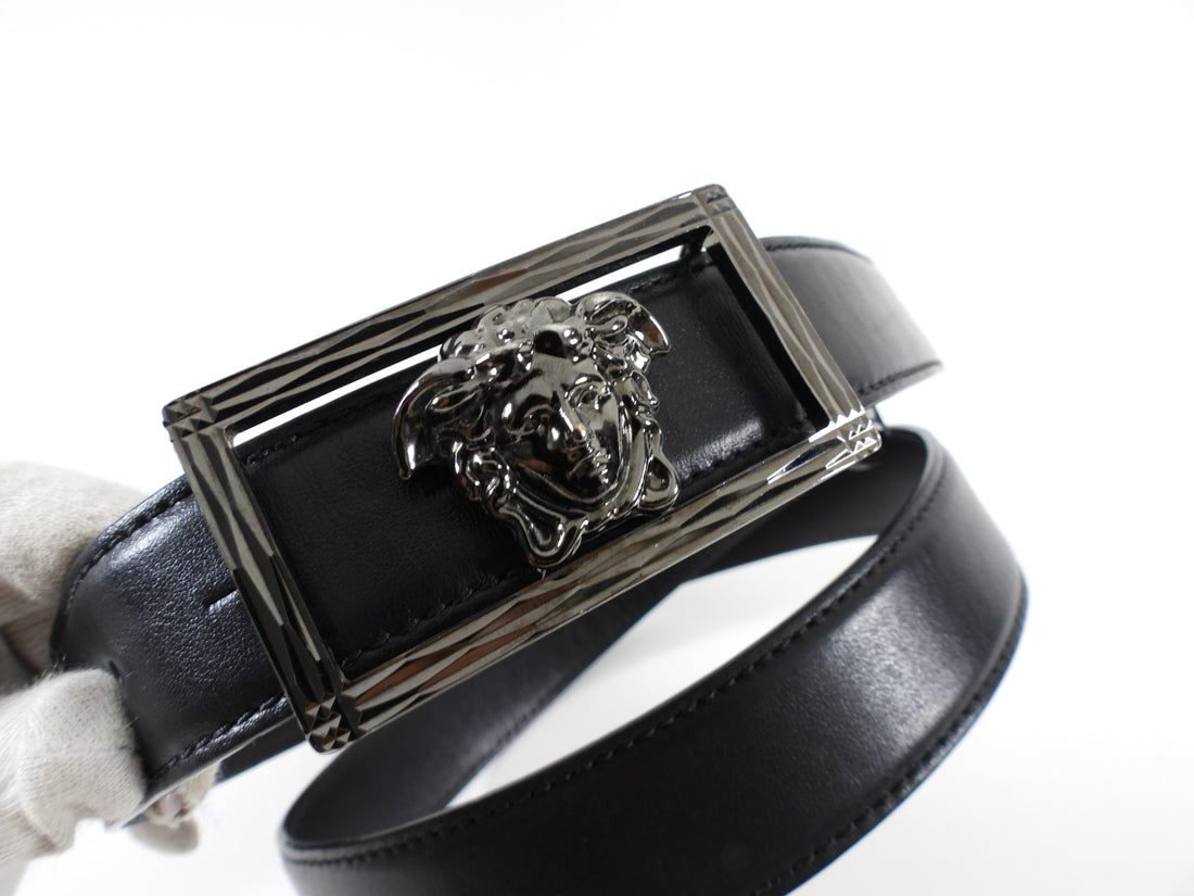Versace Black Leather Medusa Head Belt - 35-39"