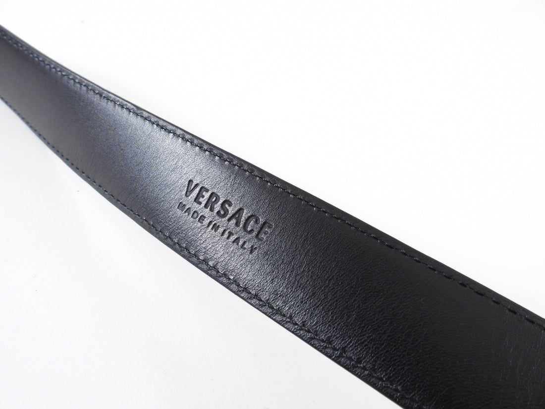 Versace Black Leather Medusa Head Belt - 35-39"