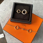 Hermes Filet D’Or 18k Rose Gold Diamond Double Ring Large Size - 52 / 6