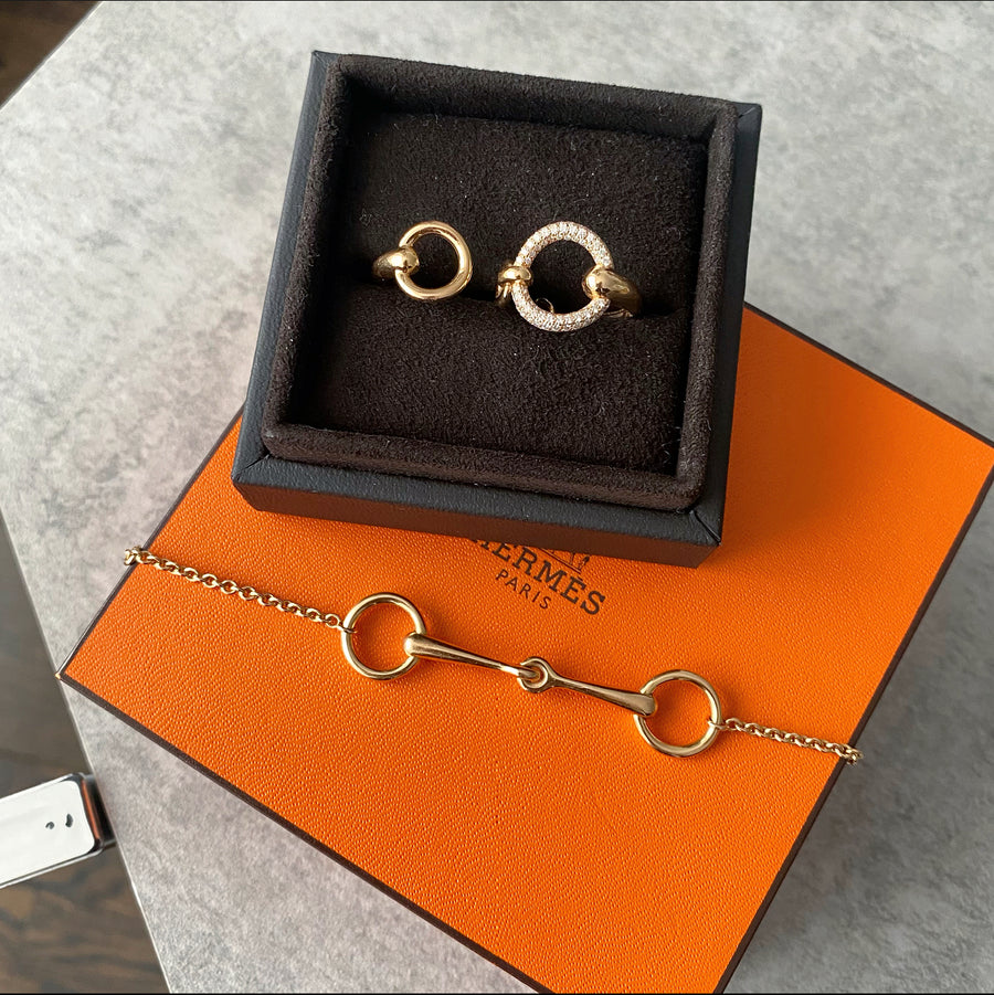 Hermes Filet D’Or 18k Rose Gold Diamond Double Ring Large Size - 52 / 6