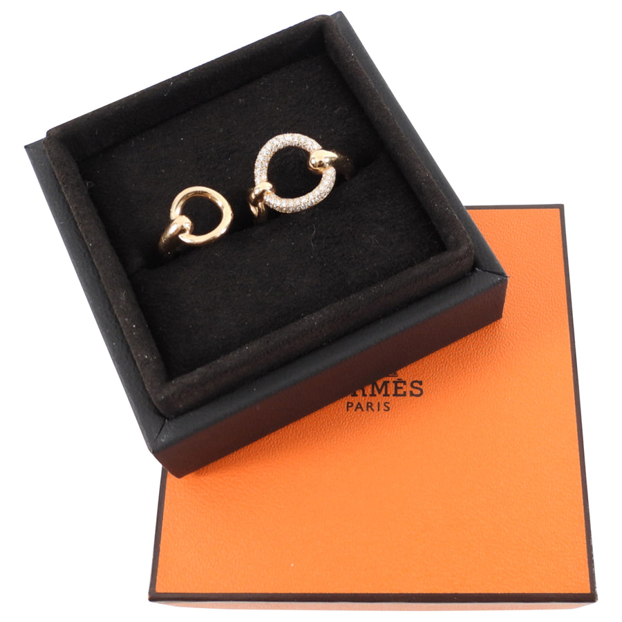 Hermes Filet D’Or 18k Rose Gold Diamond Double Ring Large Size - 52 / 6