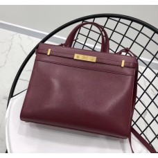 Saint Laurent MANHATTAN Small shopping in smooth leather YSL6968-wine-red