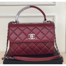 Chanel Flap Bag with Top Handle C92236B-wine-red