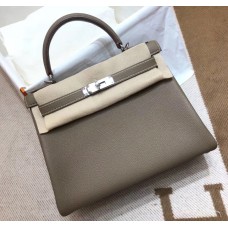 Hermes Kelly 32cm in Togo Leather Palladium Hardware H5532W-Etoupe