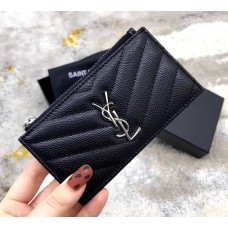 Saint Laurent Cassandre Matelasse Fragments Zipped Card Case In Grain De Poudre Embossed Leather YW607915-B