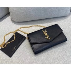 Saint Laurent UPTOWN chain wallet in grain de poudre embossed leather YSL607788-black