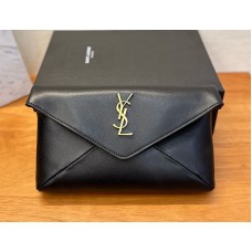 Saint Laurent Cassandre Small Envelope Pouch In Lambskin YSL764931-black