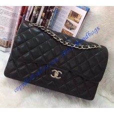 Chanel Jumbo Classic Flap Bag in Black Lambskin with silver hardware