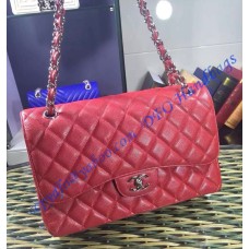 Chanel Jumbo Classic Flap Bag in Red Caviar Leather with silver hardware