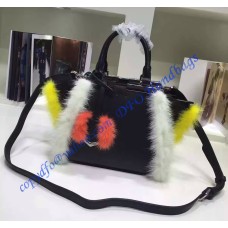 Fendi Mini 3Jours in Black Leather with mink-fur trim