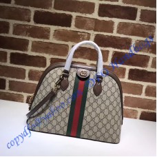 Ophidia GG Medium Top Handle Bag with Brown Leather Trim