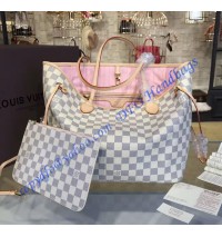 Louis Vuitton Damier Azur Neverfull MM with Pink Lining N41605 Louis Vuitton Damier Azur Neverfull MM with Pink Lining N41605