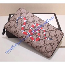 Gucci Kingsnake Print GG Supreme Zip Around Wallet with Black Leather Trim Gucci Kingsnake Print GG Supreme Zip Around Wallet with Black Leather Trim